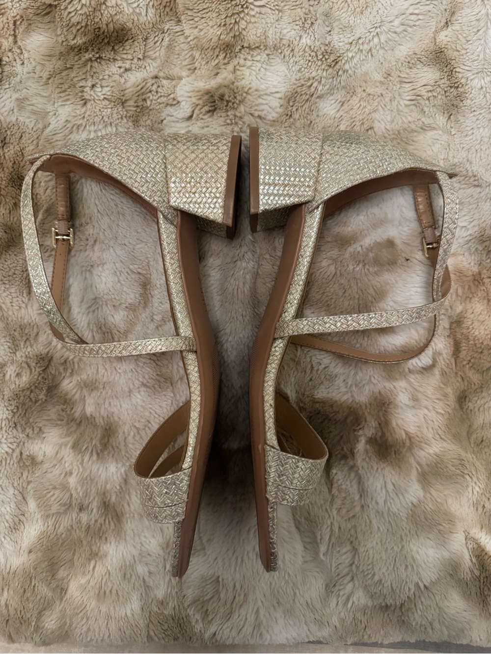 Naturalizer Metallic Gold Crisscross Low Block Heel Sandals - Picture 5 of 10